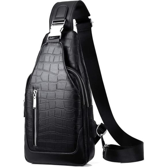Men's Leather Sling Bag Chest Bag Shoulder bags Crossbody Sling Backpack
